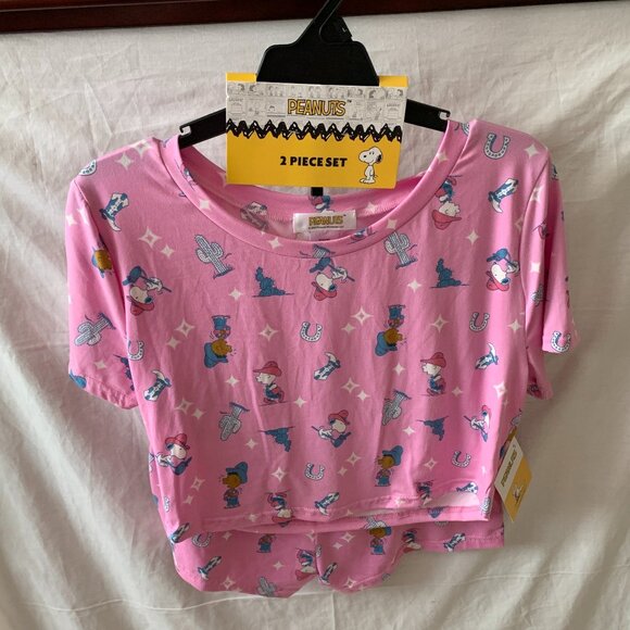 PEANUTS SNOOPY Country Western Cropped Tee with Matching Boyshorts Sz LARGE - Picture 3 of 5